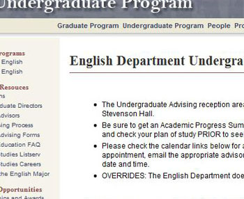 English Department Website Image before update